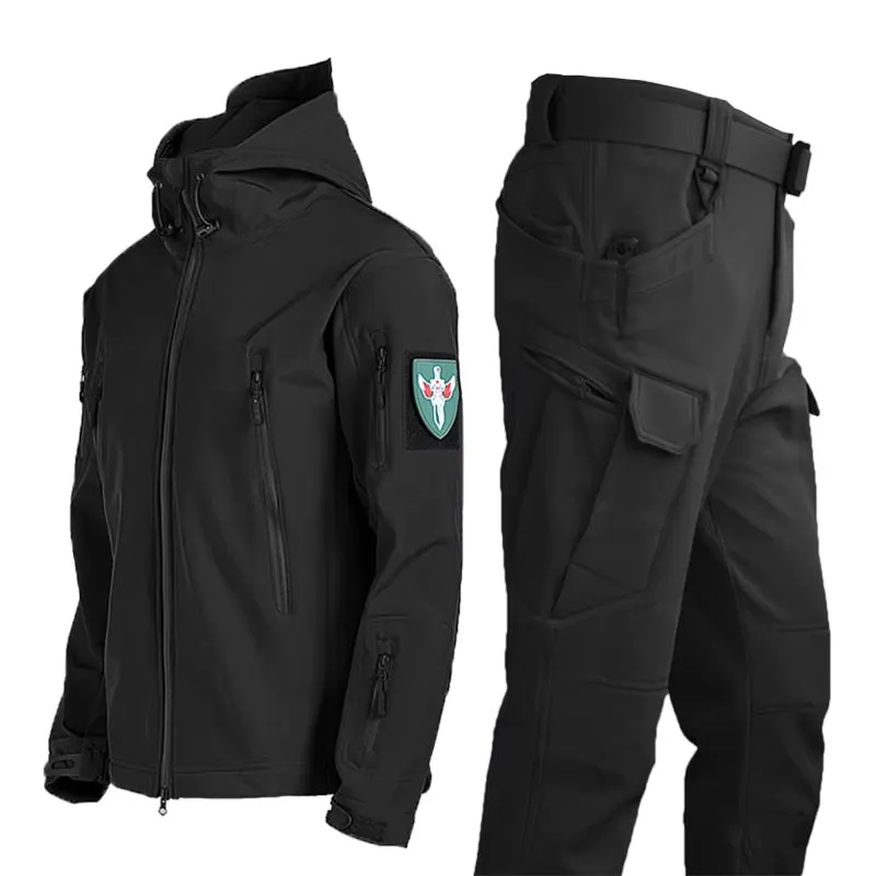 Oulylan Softshell Tactical Waterproof Jacket Fishing Hiking Camping Climbing Jacket Hoodedwinter Autumn Tracksuits Set Men