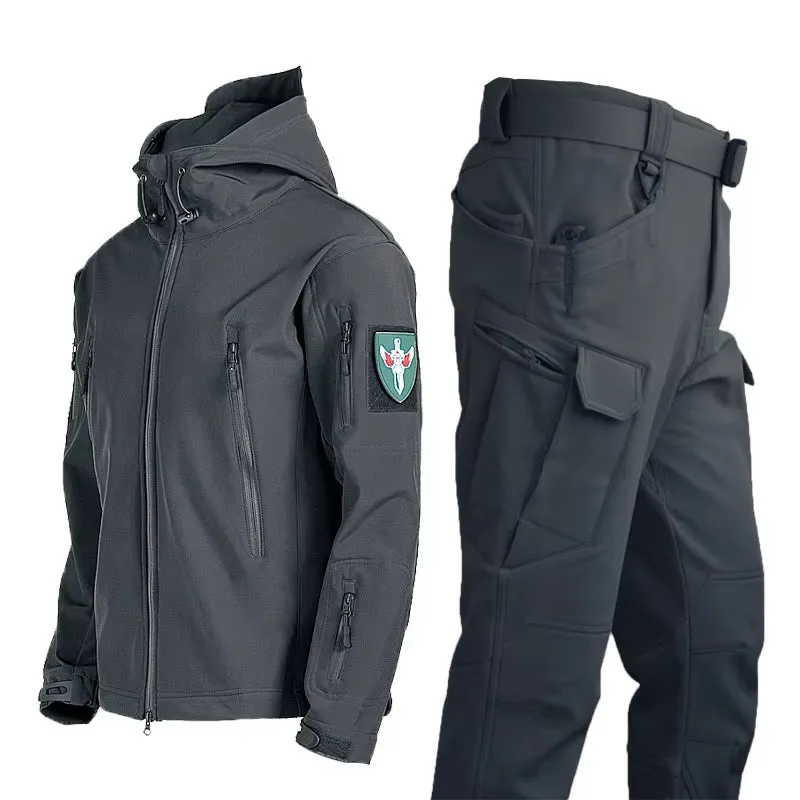 Oulylan Softshell Tactical Waterproof Jacket Fishing Hiking Camping Climbing Jacket Hoodedwinter Autumn Tracksuits Set Men