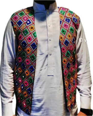 Pashtun Afghan Waistcoat – Handmade Mirror Work