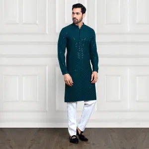 Peacock Blue Sequined Pant Kurta Set