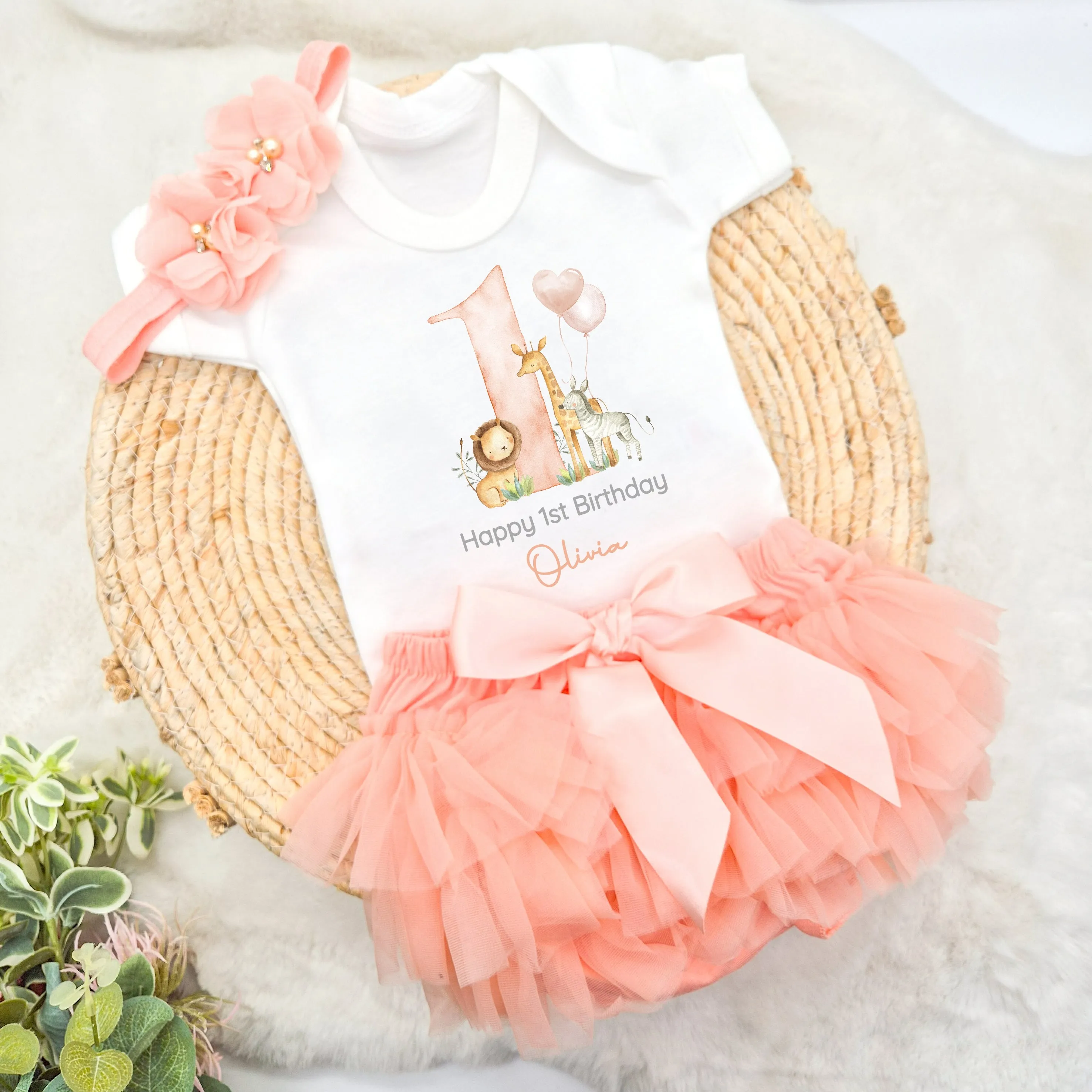 Personalised Pink Safari Birthday Vest and Tutu Set