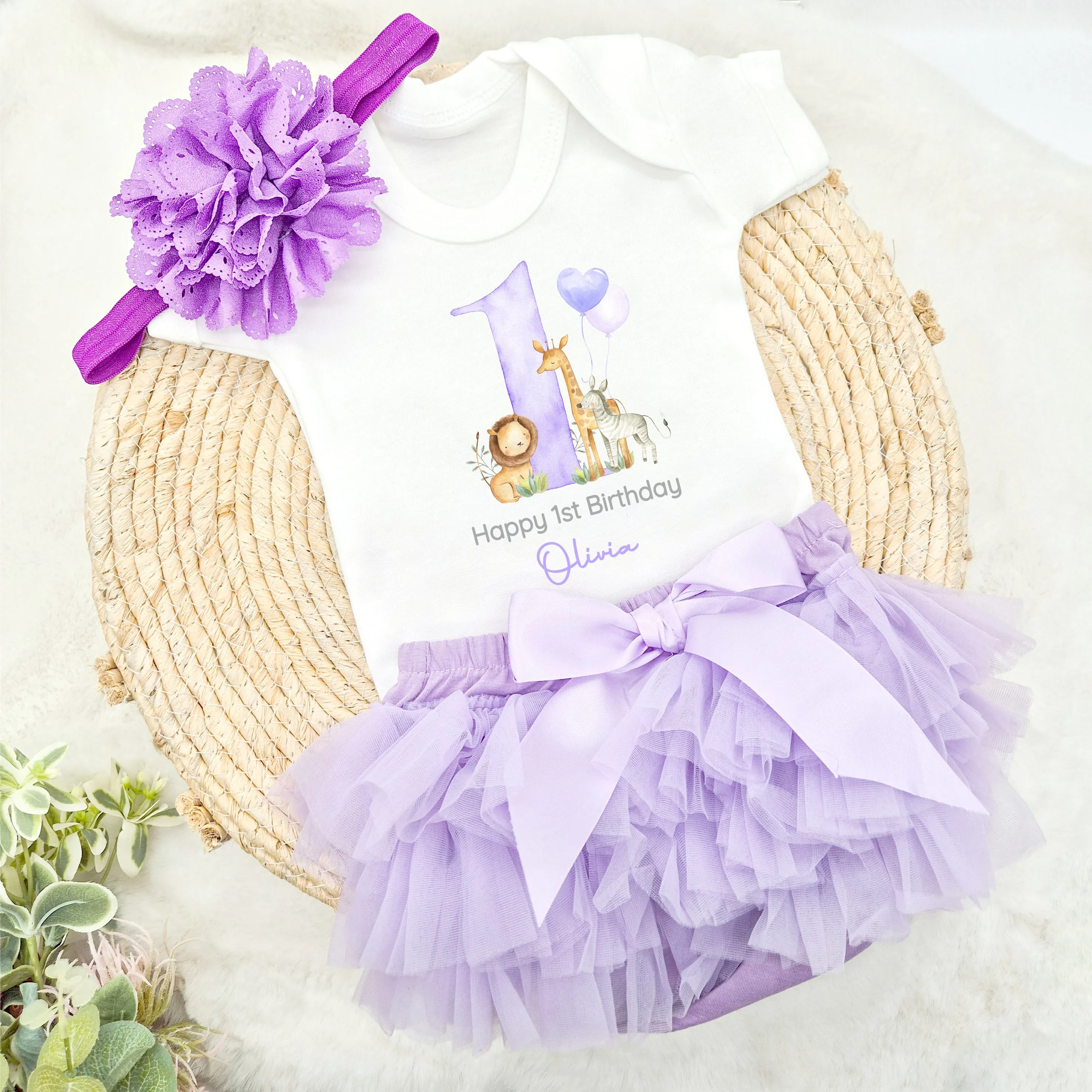 Personalised Pink Safari Birthday Vest and Tutu Set