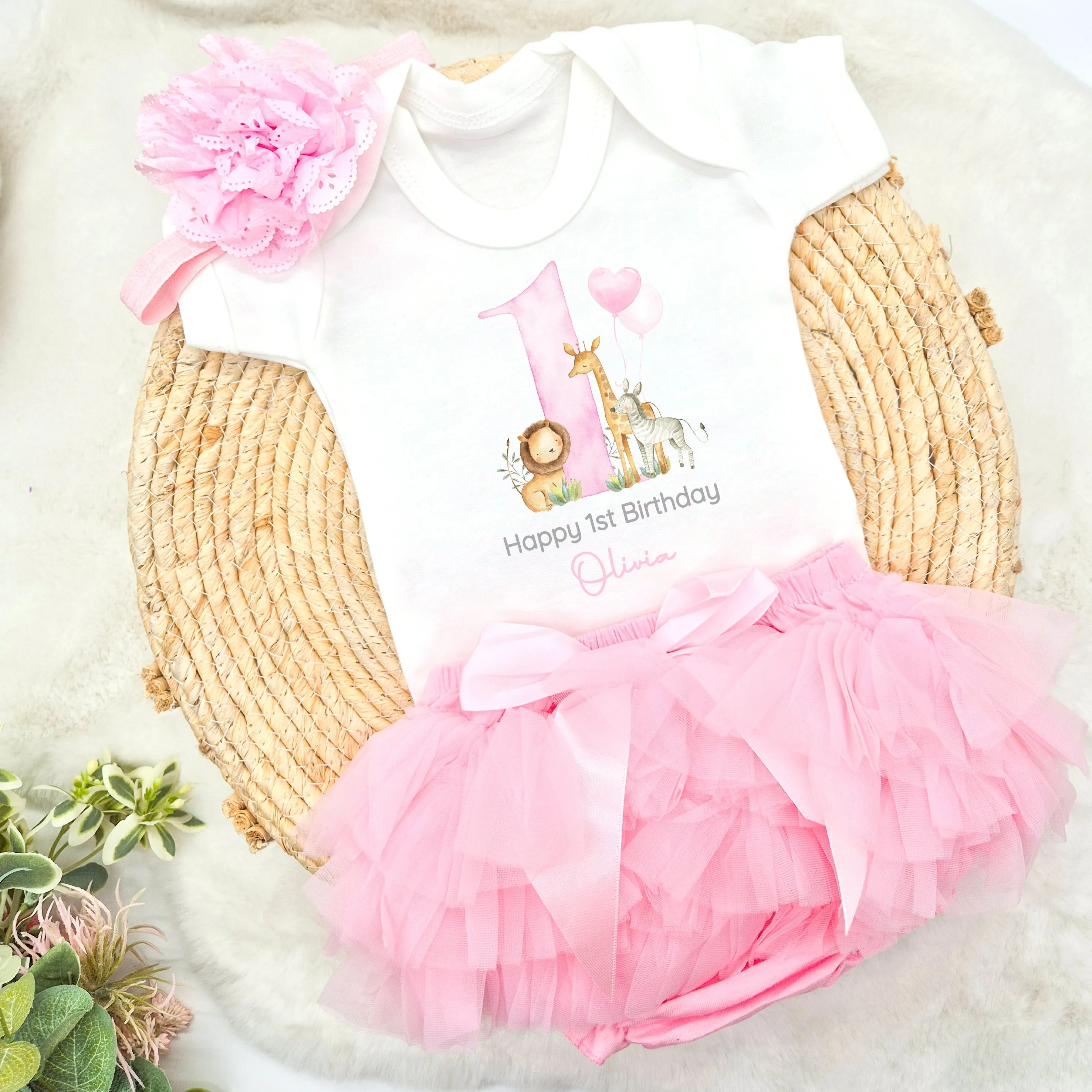 Personalised Pink Safari Birthday Vest and Tutu Set