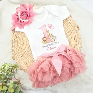 Personalised Pink Safari Birthday Vest and Tutu Set