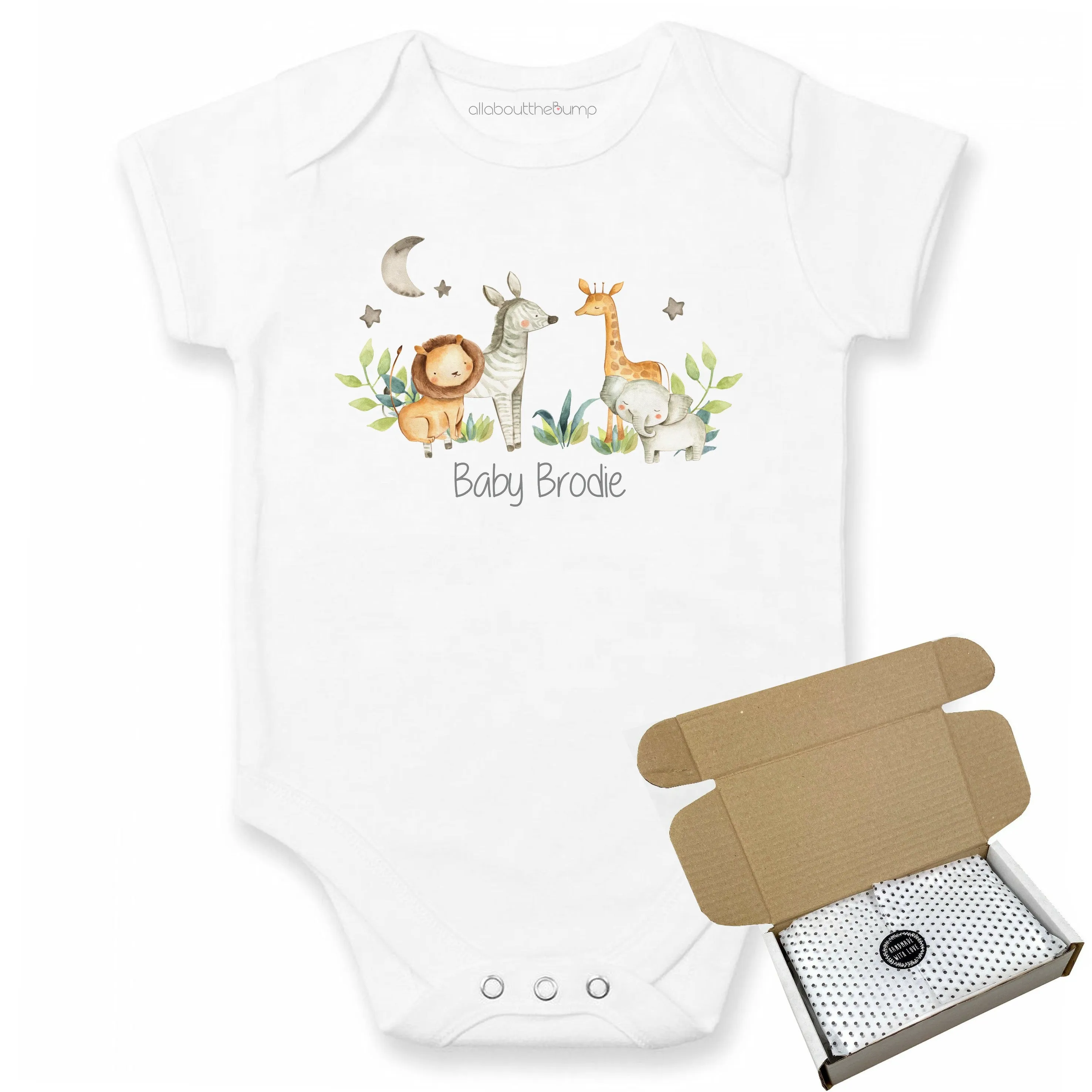 Personalised Safari Gang Baby Announcement Vest