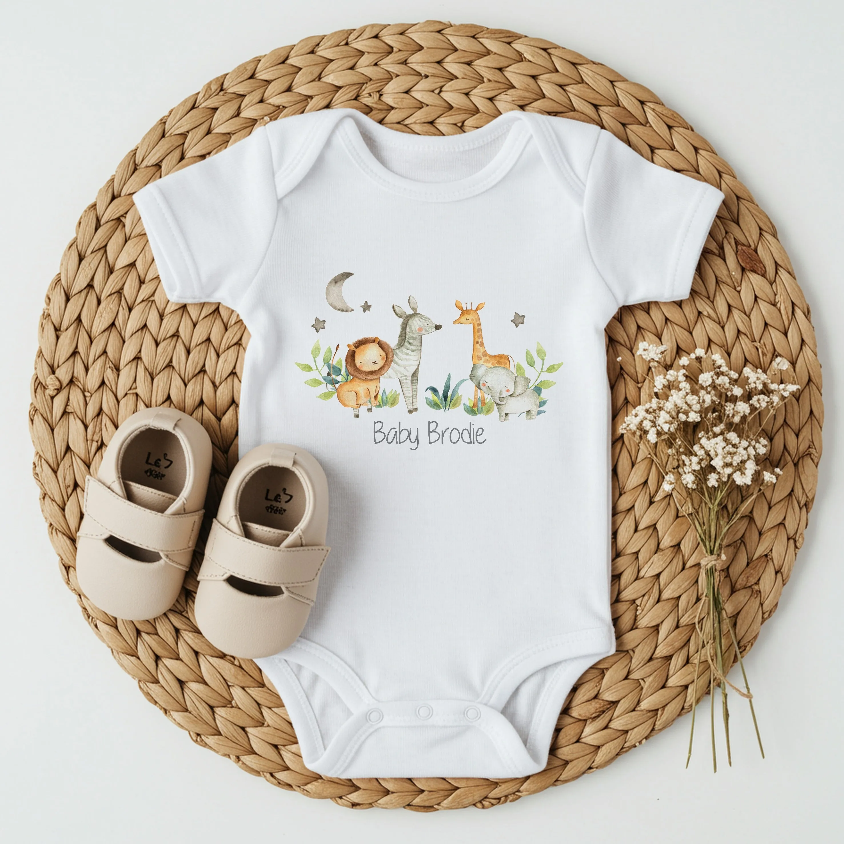 Personalised Safari Gang Baby Announcement Vest