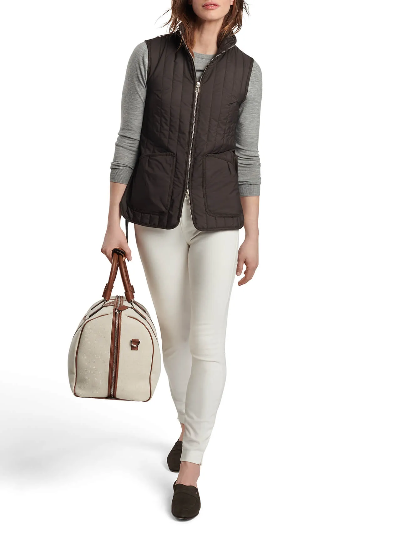 Peter Millar Womens Scout Quilted Travel Vest With Tie - PEPPERCORN