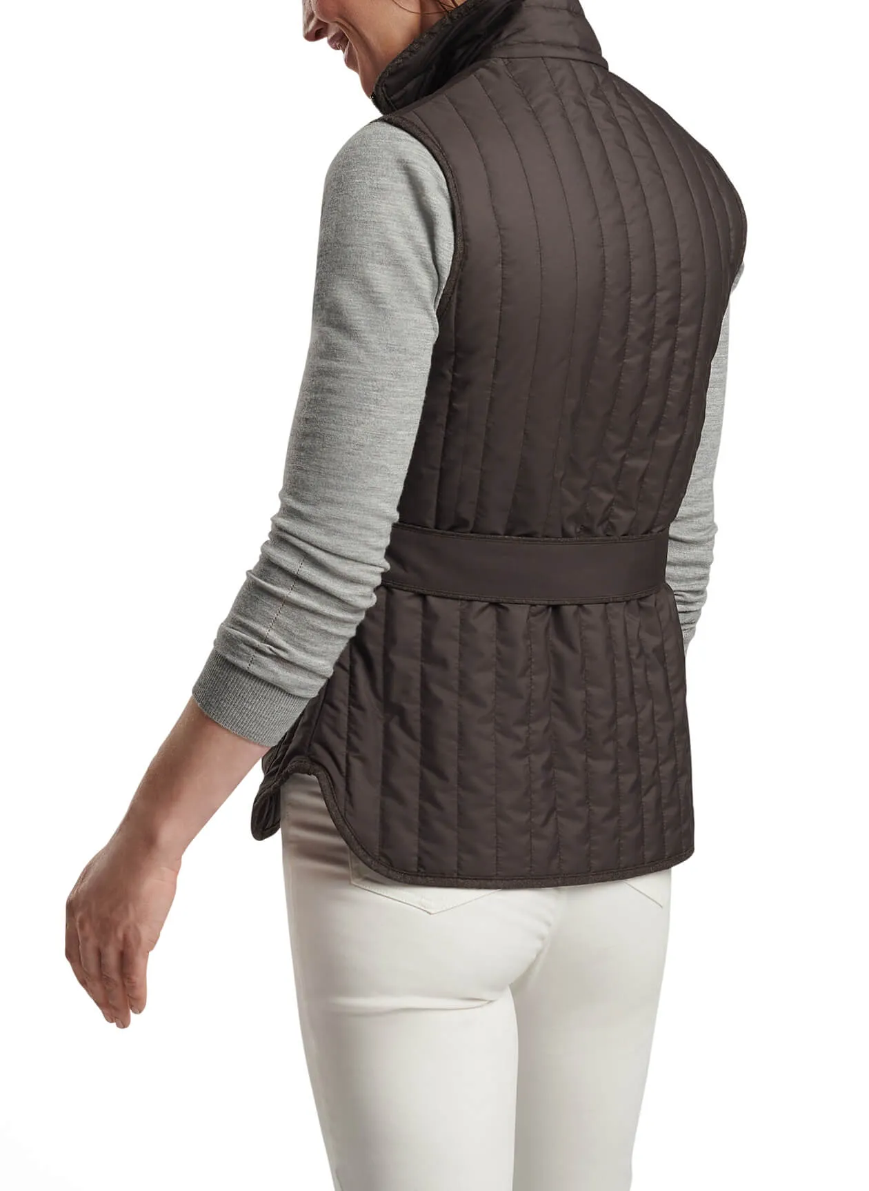 Peter Millar Womens Scout Quilted Travel Vest With Tie - PEPPERCORN