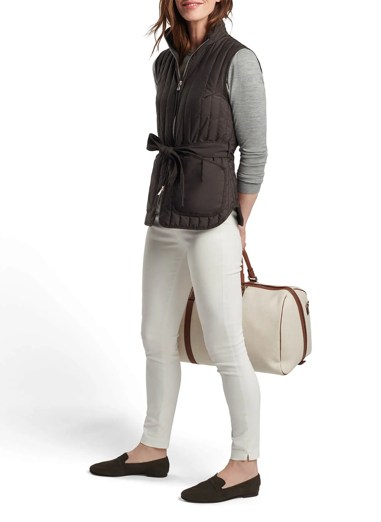Peter Millar Womens Scout Quilted Travel Vest With Tie - PEPPERCORN
