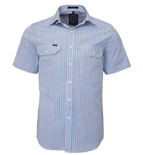 Pilbara Men's S/S Check Shirt, Double Pockets