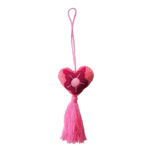 Pink Felt Heart Ornament from Chiapas Mexico