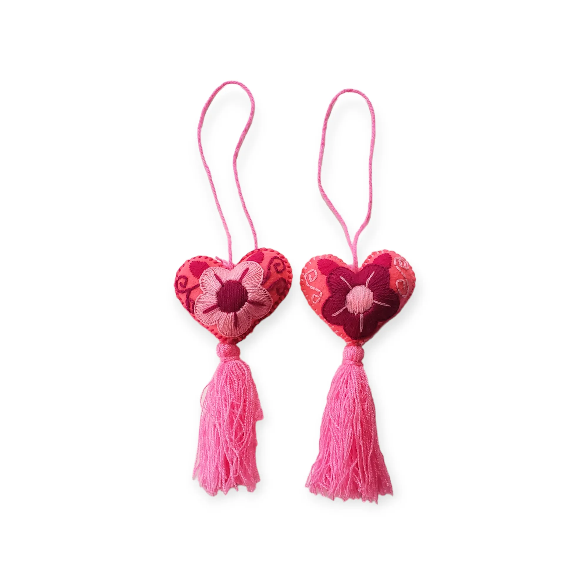 Pink Felt Heart Ornament from Chiapas Mexico