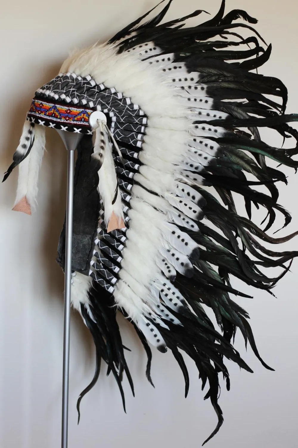 PRICE REDUCED N77 - Medium Size Double Feather Headdress (36 inch long ).