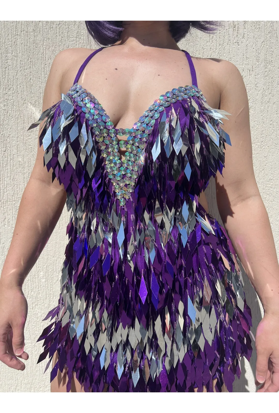 Purple & Silver Diamond Sequin Festival Dress
