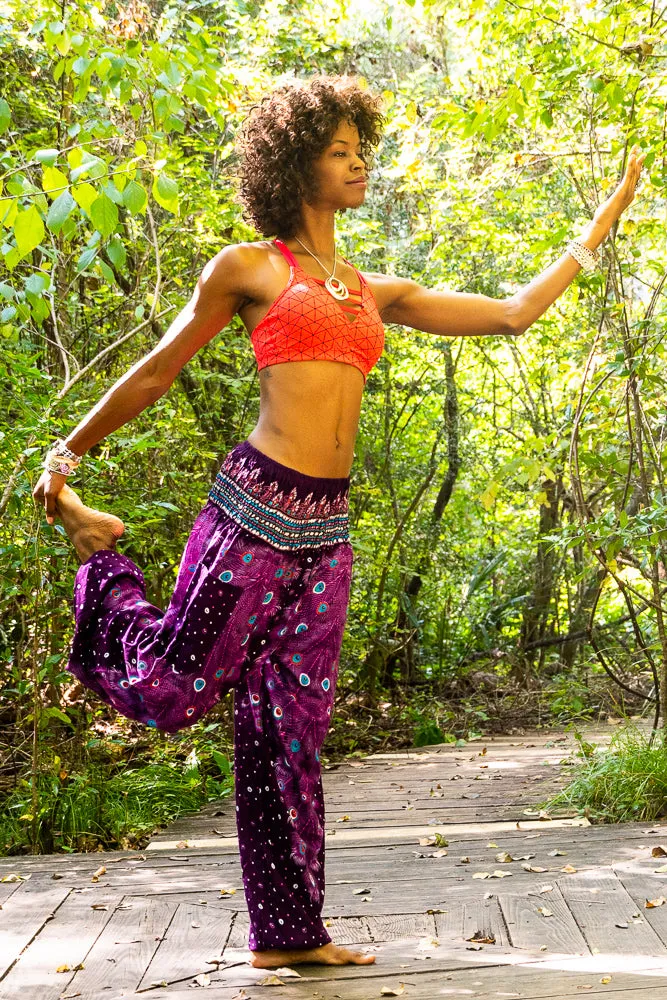 Purple Peacock Feather Harem Pants