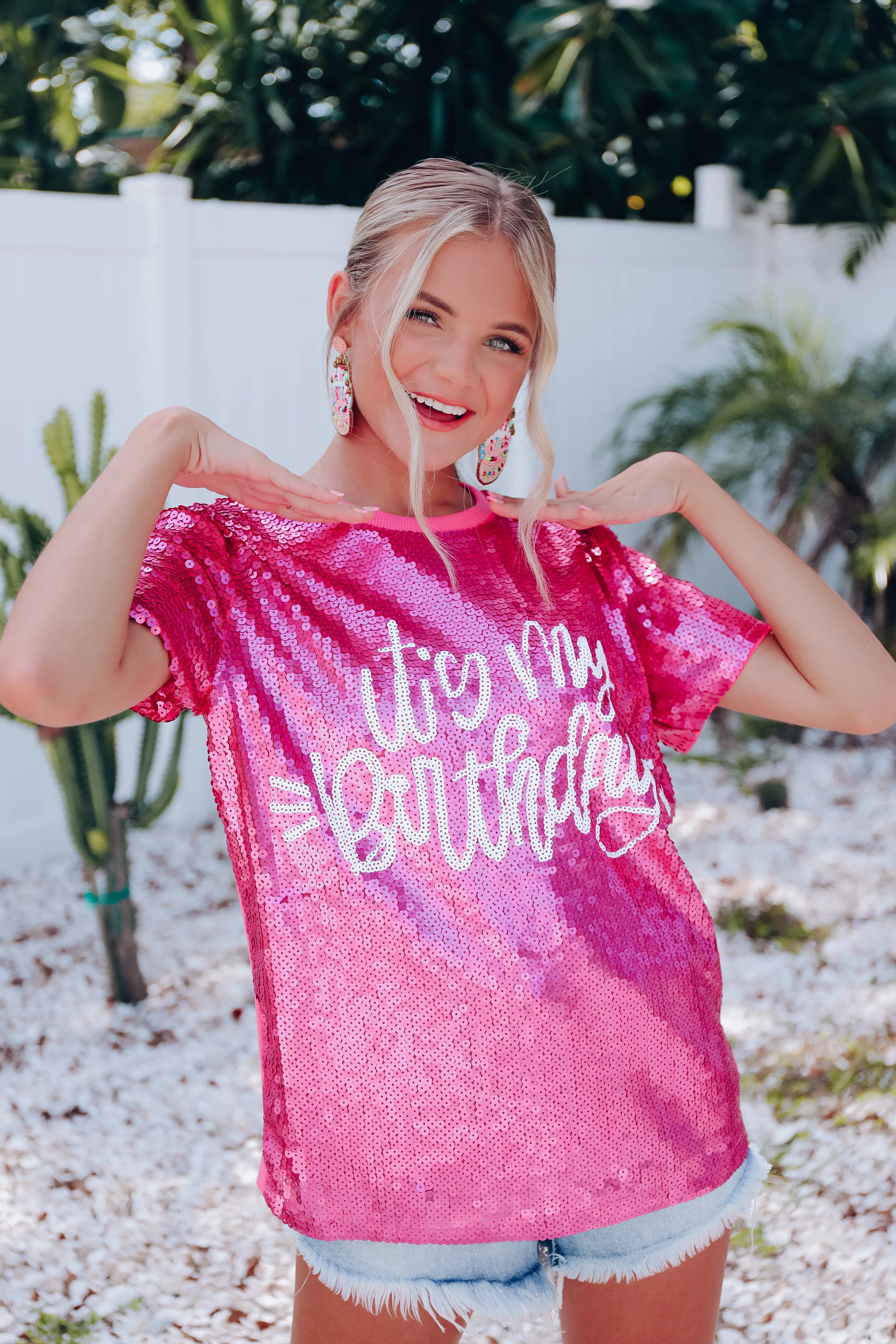 "It's My Birthday" Sequin Top- Pink