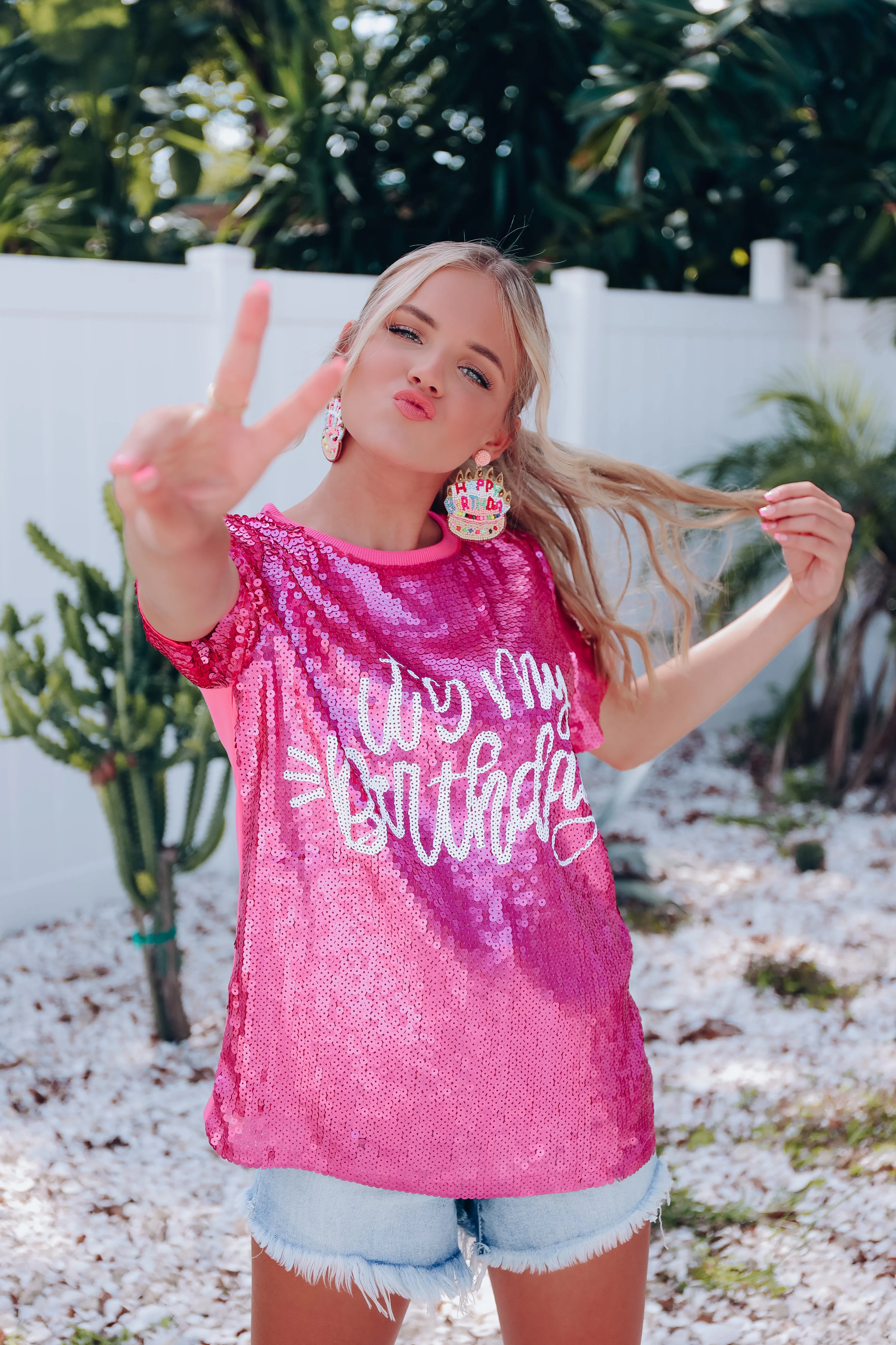 "It's My Birthday" Sequin Top- Pink