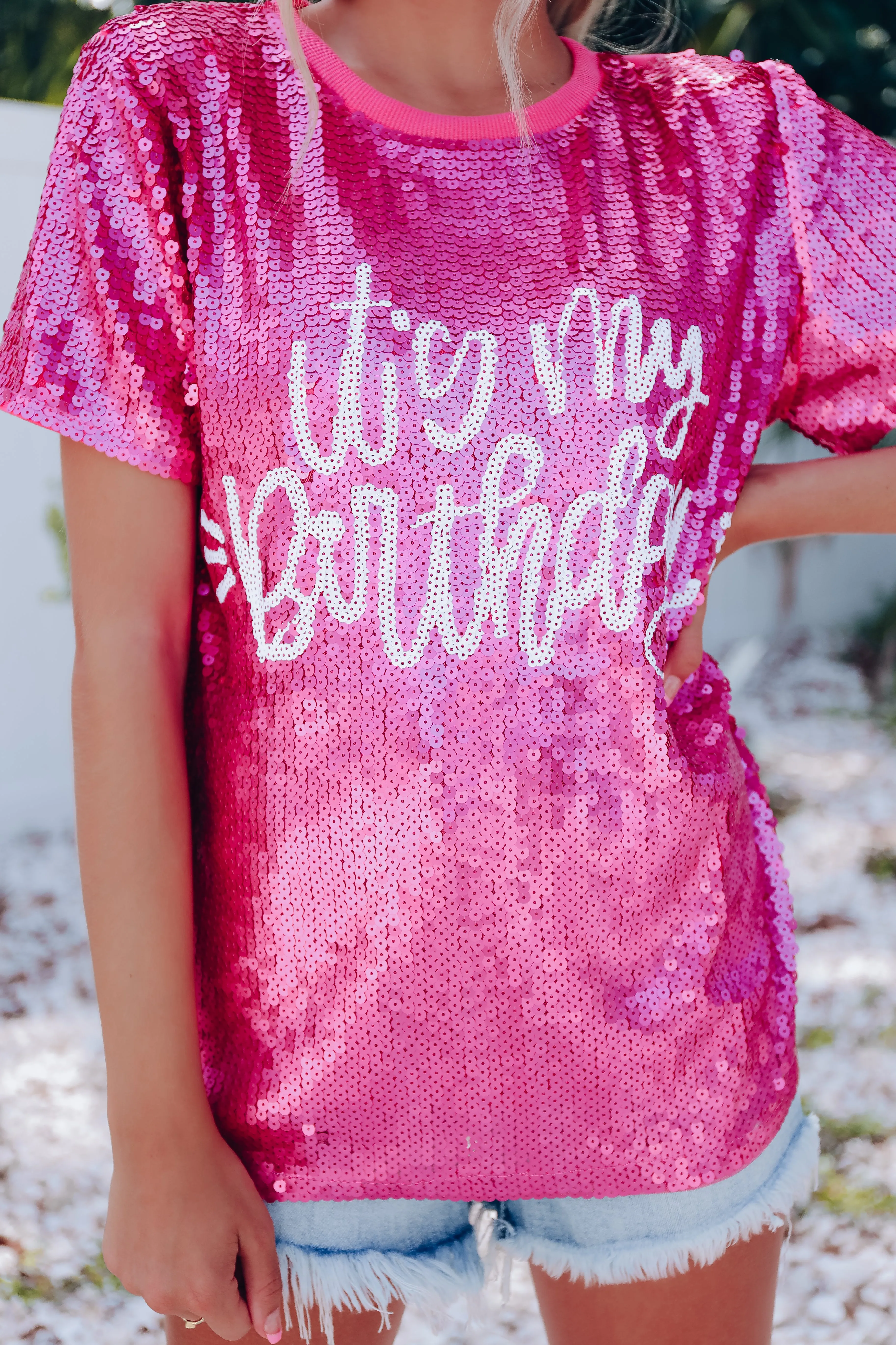 "It's My Birthday" Sequin Top- Pink