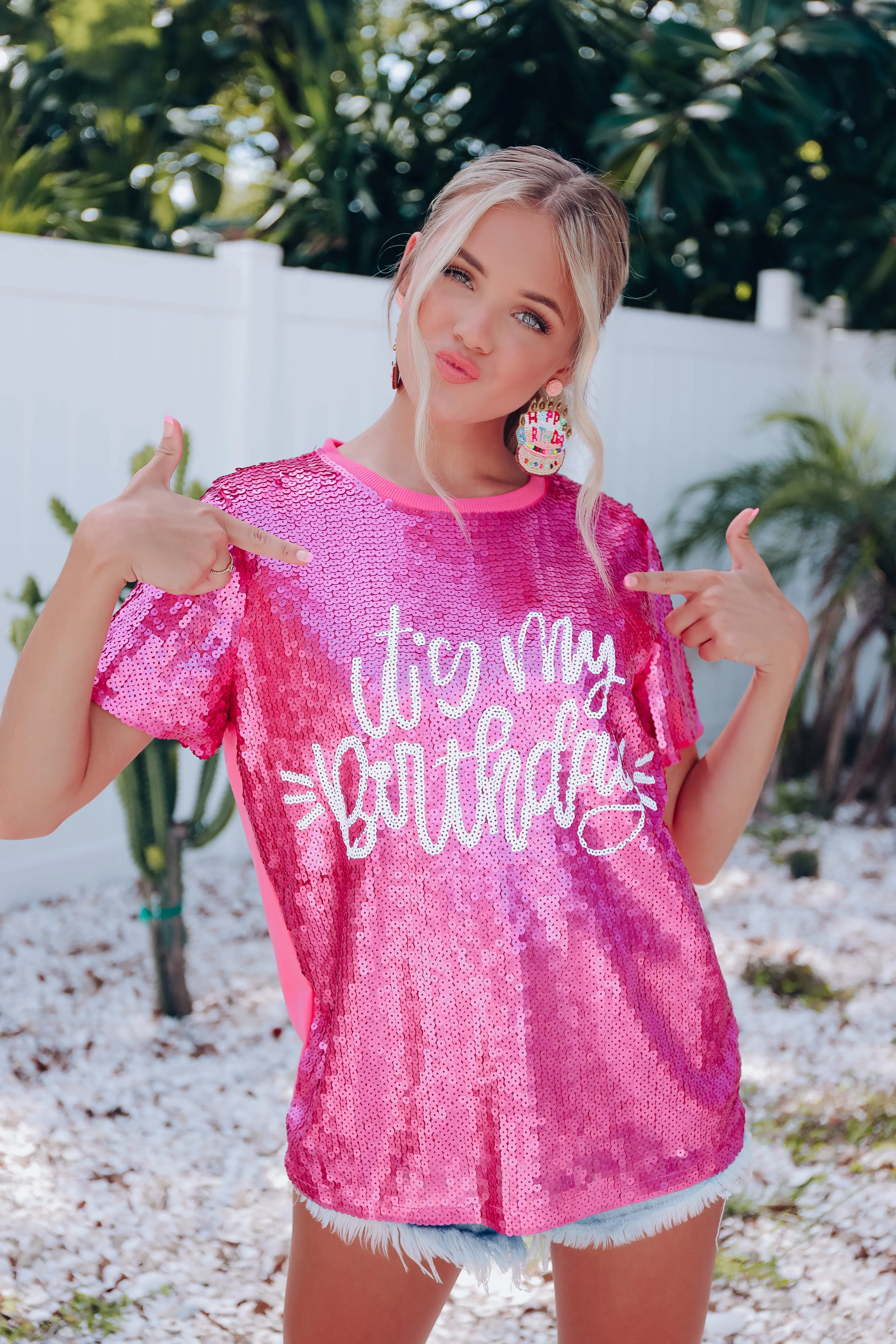 "It's My Birthday" Sequin Top- Pink