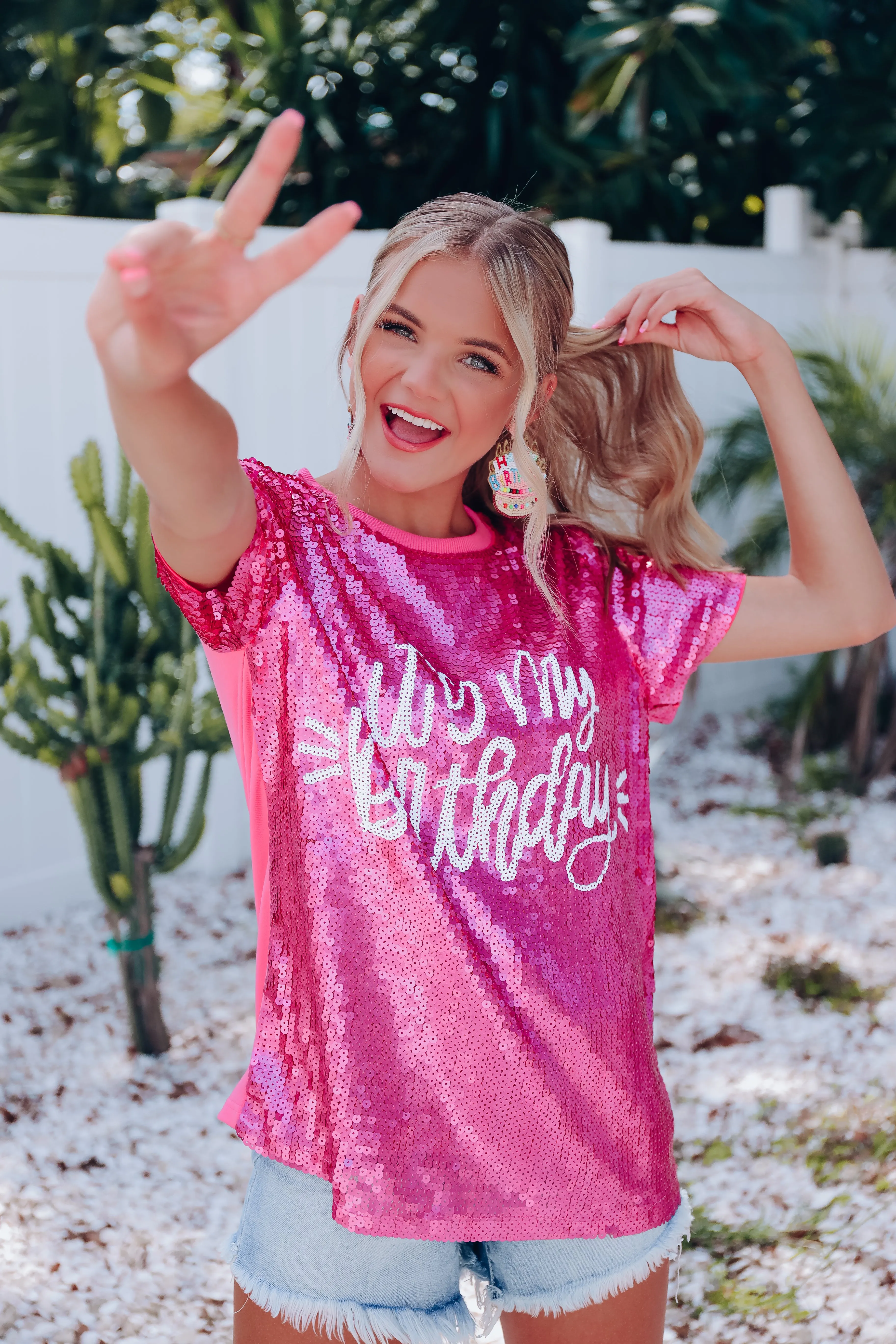 "It's My Birthday" Sequin Top- Pink