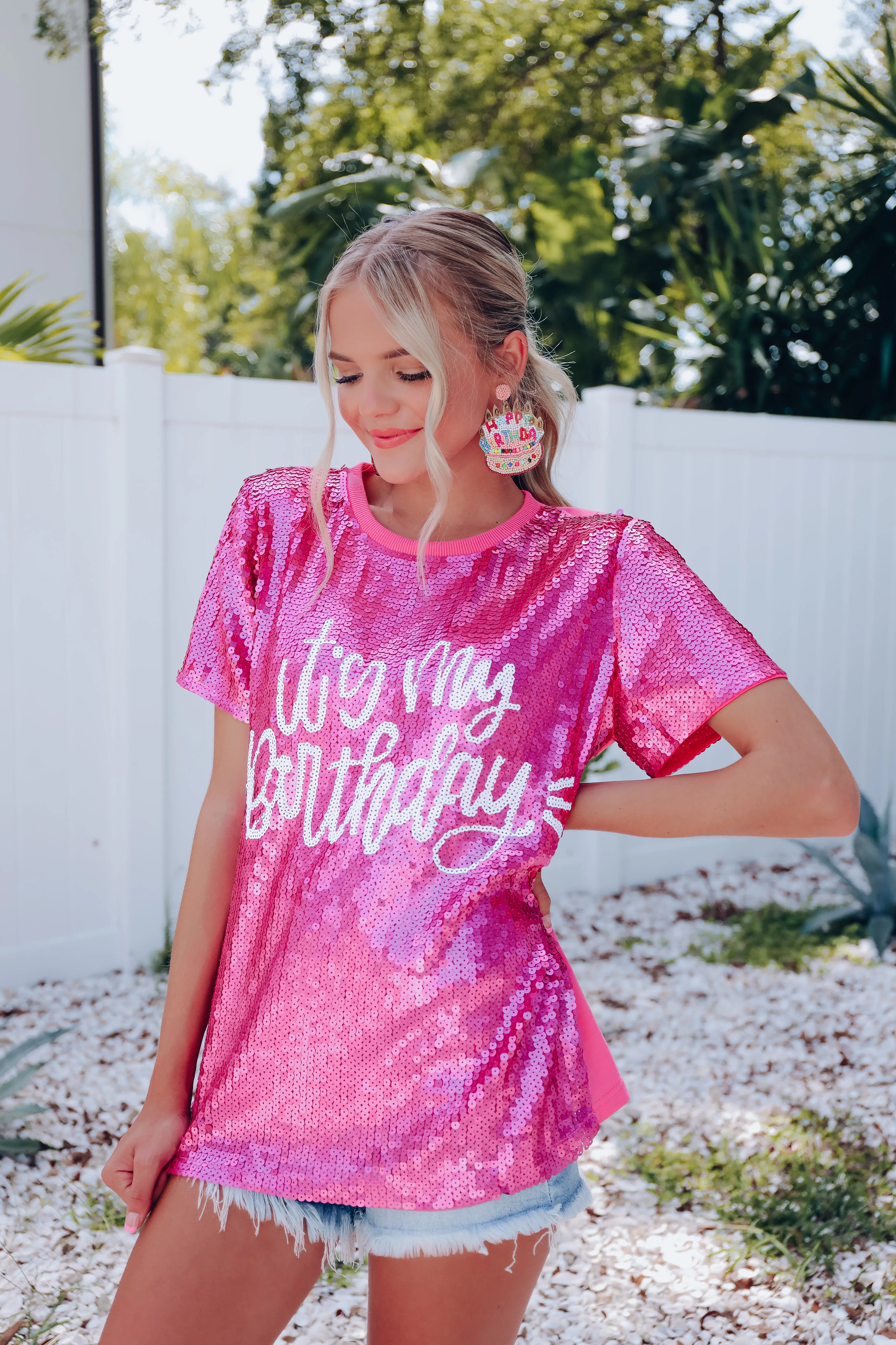 "It's My Birthday" Sequin Top- Pink