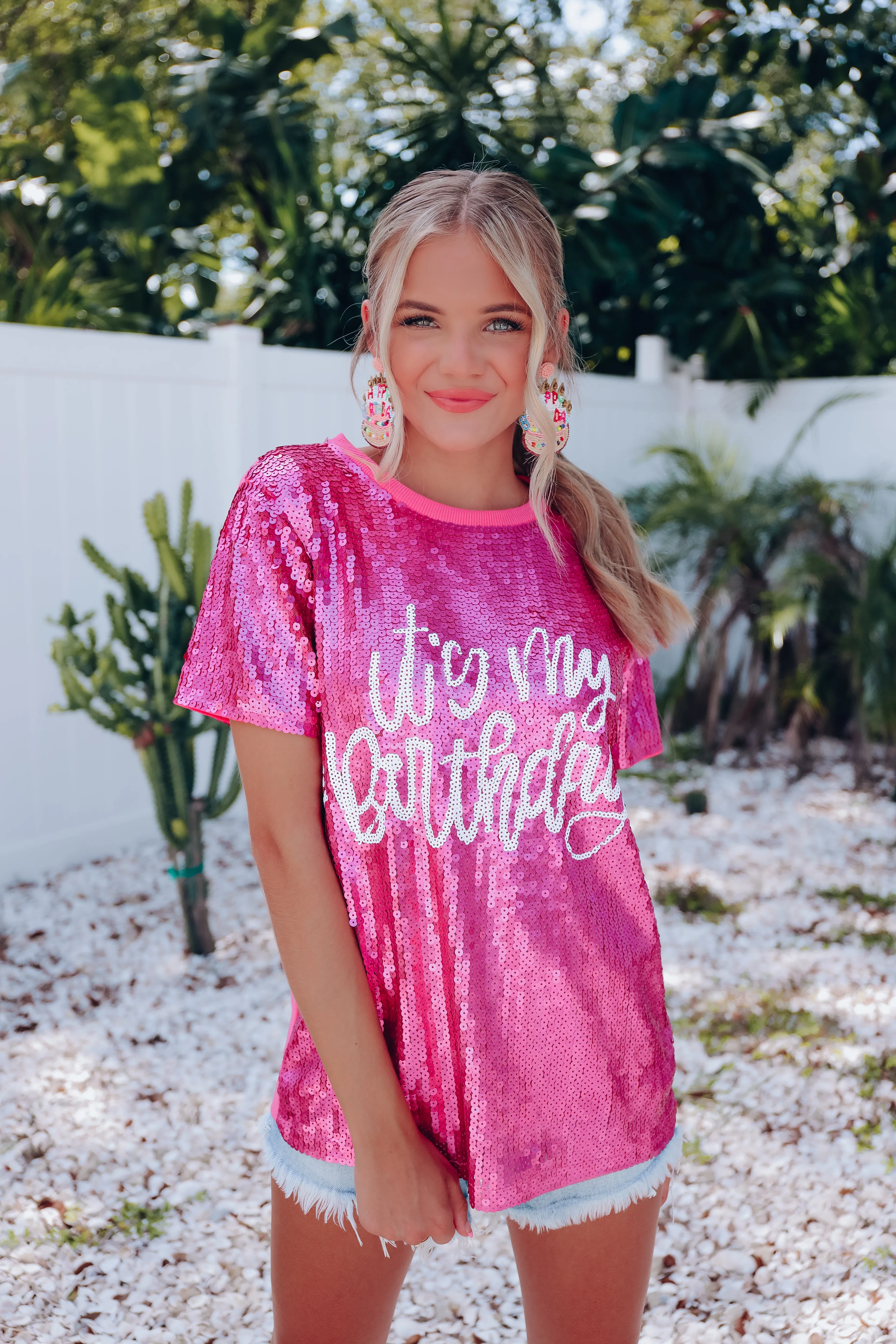 "It's My Birthday" Sequin Top- Pink