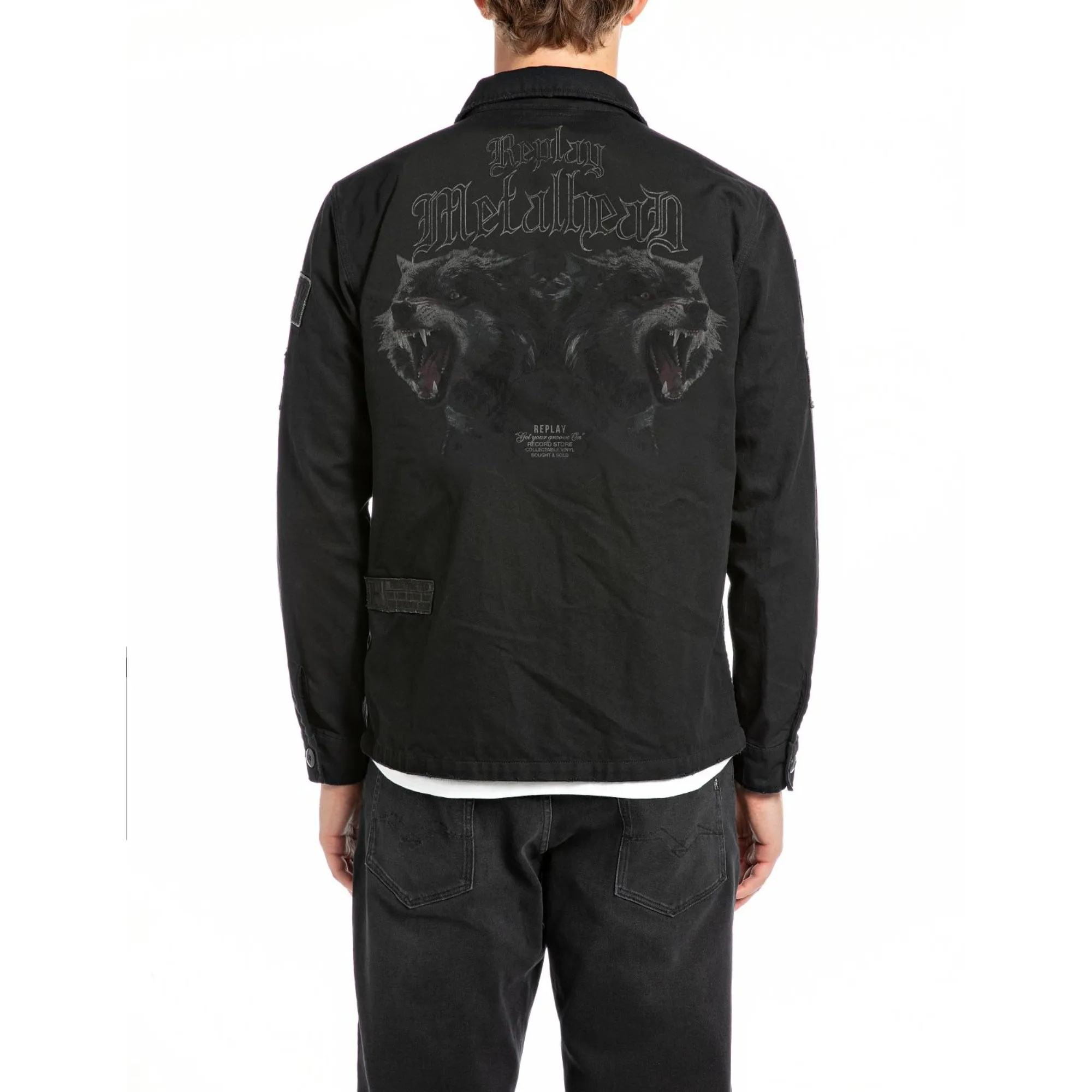 Replay Men's Shirt Jacket With Lettering and Appliques