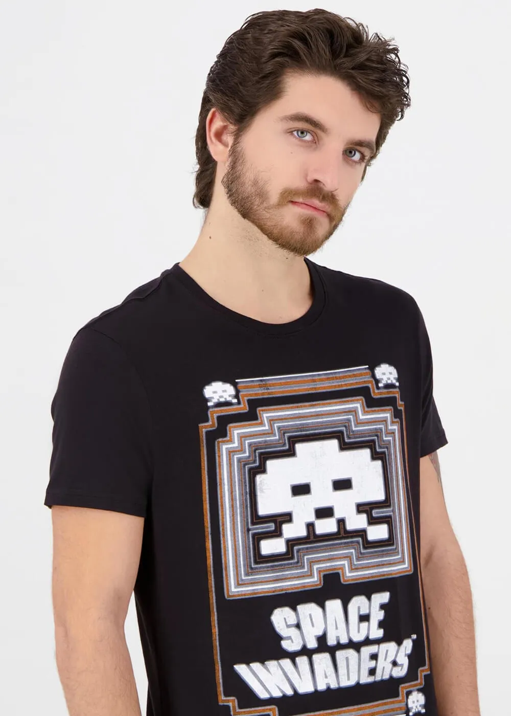 Retro Games Men's Space Invaders Glowing T-Shirt Black