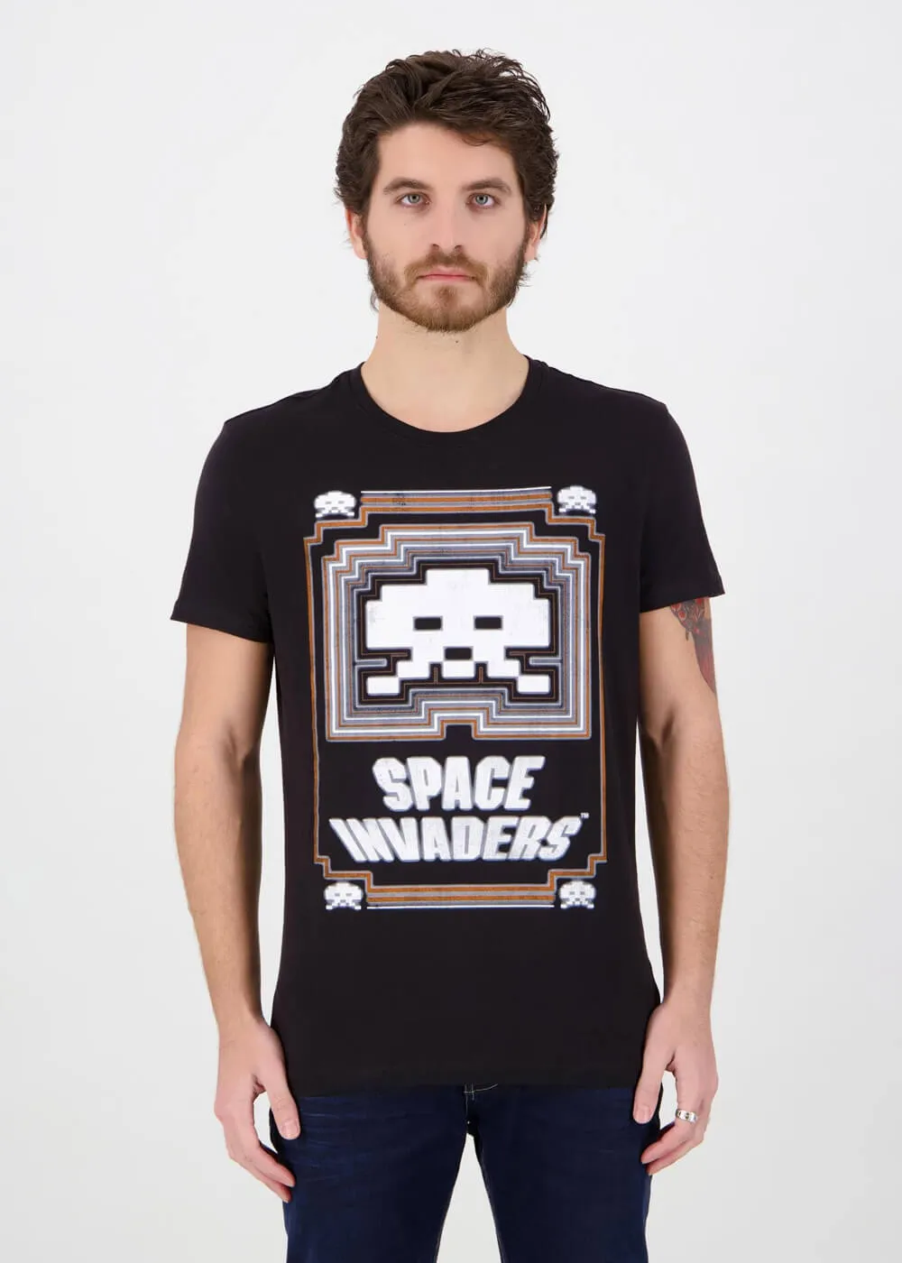 Retro Games Men's Space Invaders Glowing T-Shirt Black
