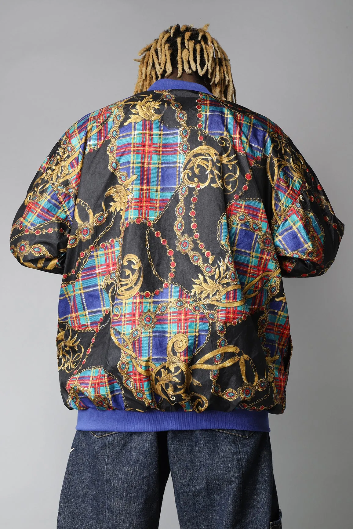 Reversible multicolour '80s crazy pattern bomber