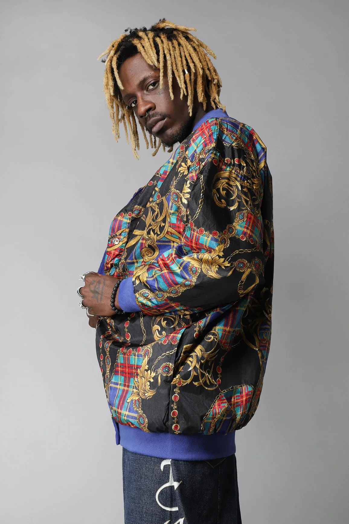 Reversible multicolour '80s crazy pattern bomber