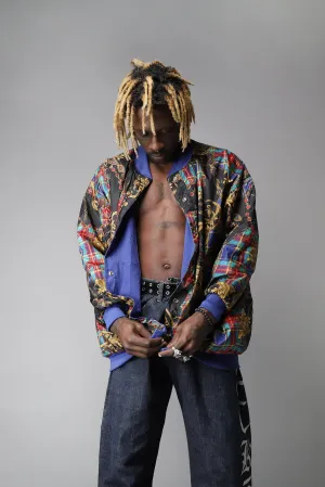 Reversible multicolour '80s crazy pattern bomber
