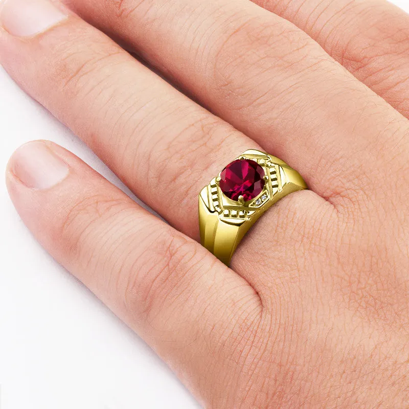 Ruby and Diamonds in 14k Yellow Gold Men's Ring