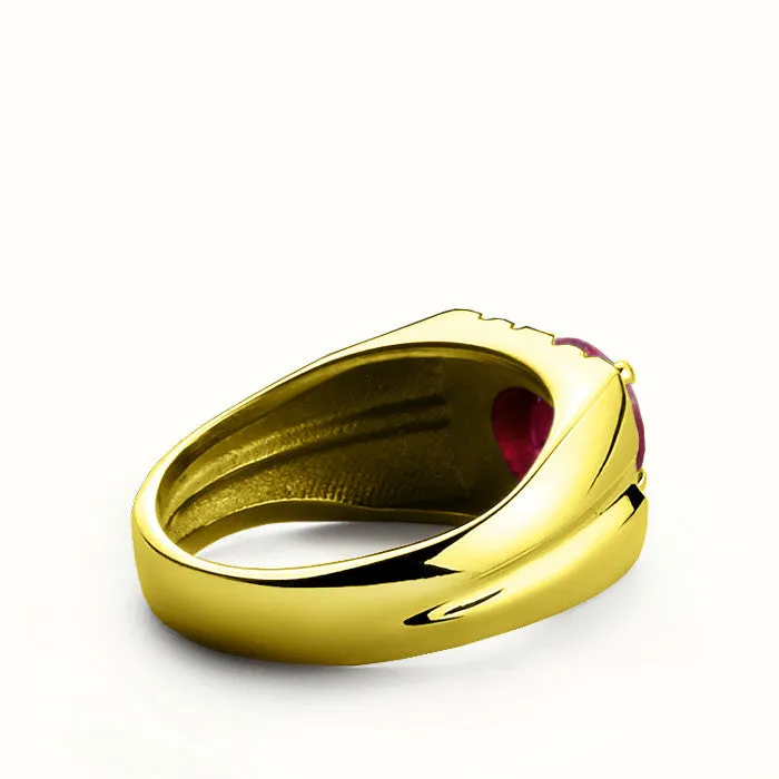 Ruby and Diamonds in 14k Yellow Gold Men's Ring