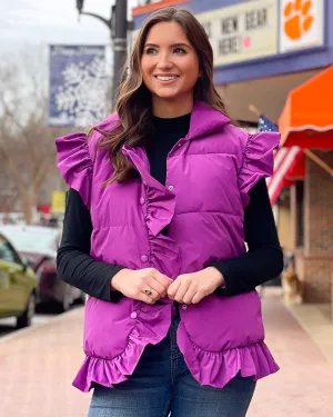 Ruffle Sleeve Puffer Vest - Purple