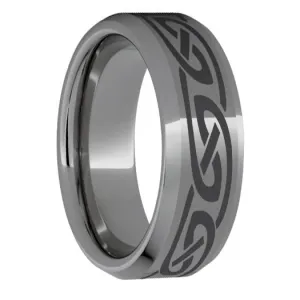 Rugged Tungsten Beveled Edge Polished Band with Knot Laser Engraving