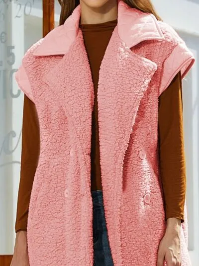 Ryan Fuzzy Collared Neck Button Up Vest Coat