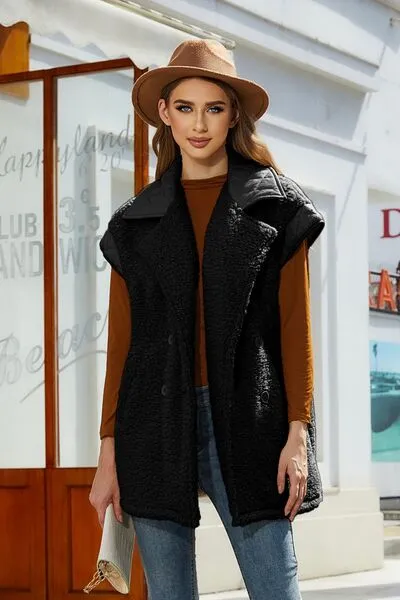 Ryan Fuzzy Collared Neck Button Up Vest Coat