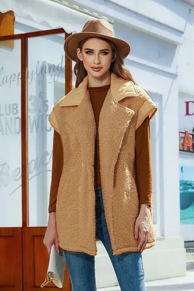 Ryan Fuzzy Collared Neck Button Up Vest Coat