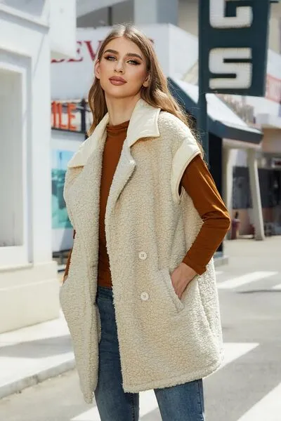 Ryan Fuzzy Collared Neck Button Up Vest Coat