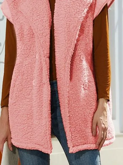 Ryan Fuzzy Collared Neck Button Up Vest Coat