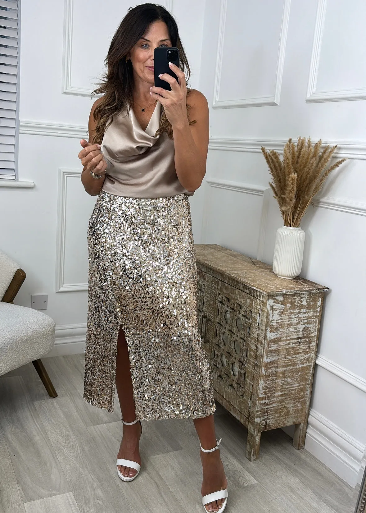 Ryley Gold Sequin Maxi Skirt