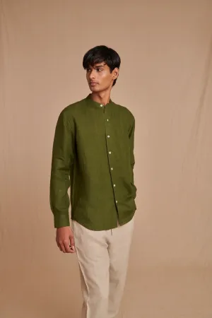 Safari Linen Men's Band Collar Shirt