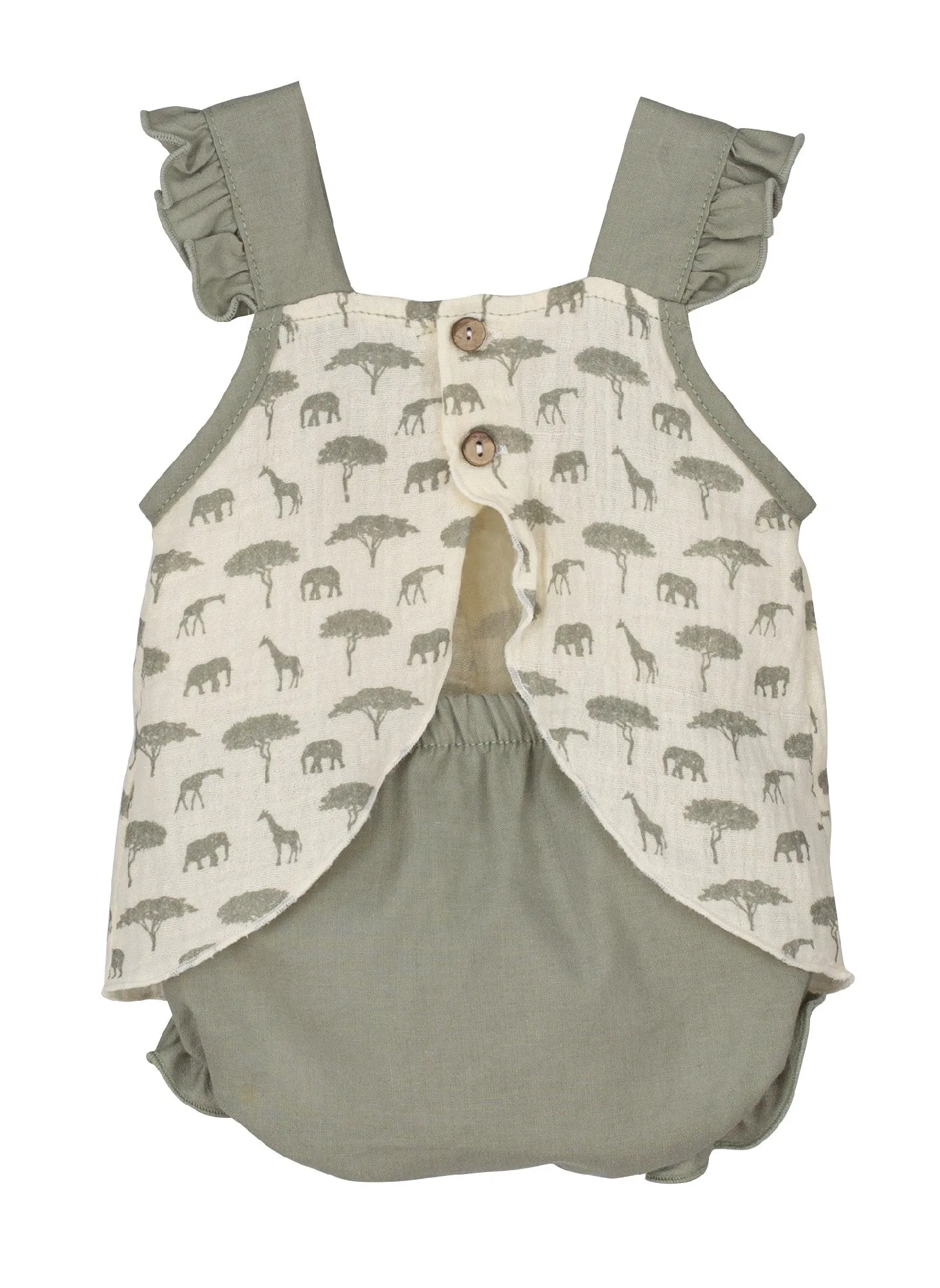 Safari Print Khaki Frill Sleeve Top & Bloomers