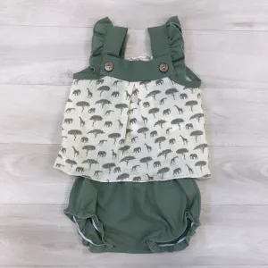 Safari Print Khaki Frill Sleeve Top & Bloomers