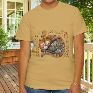 Scandinavian Folk Art Cat & Bird T-Shirt - Comfort Colors Tee, Soft Comfy Shirt