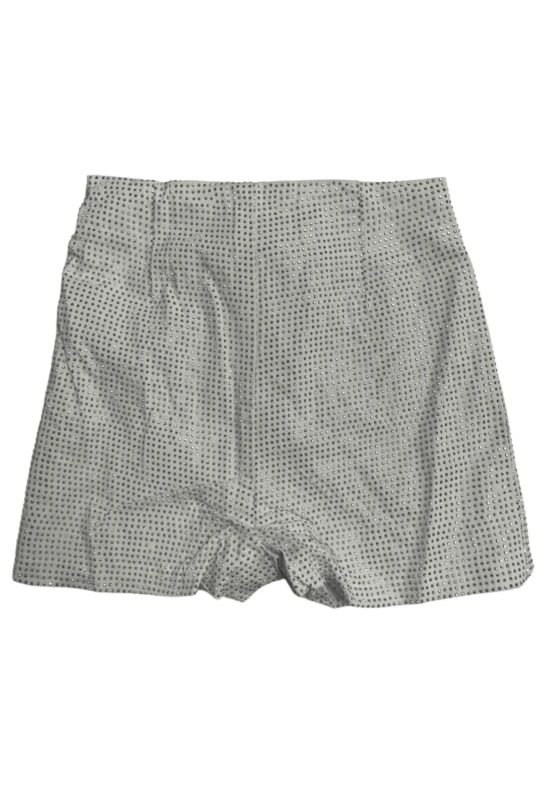 Silver on White High Waist Rhinestone Booty Shorts