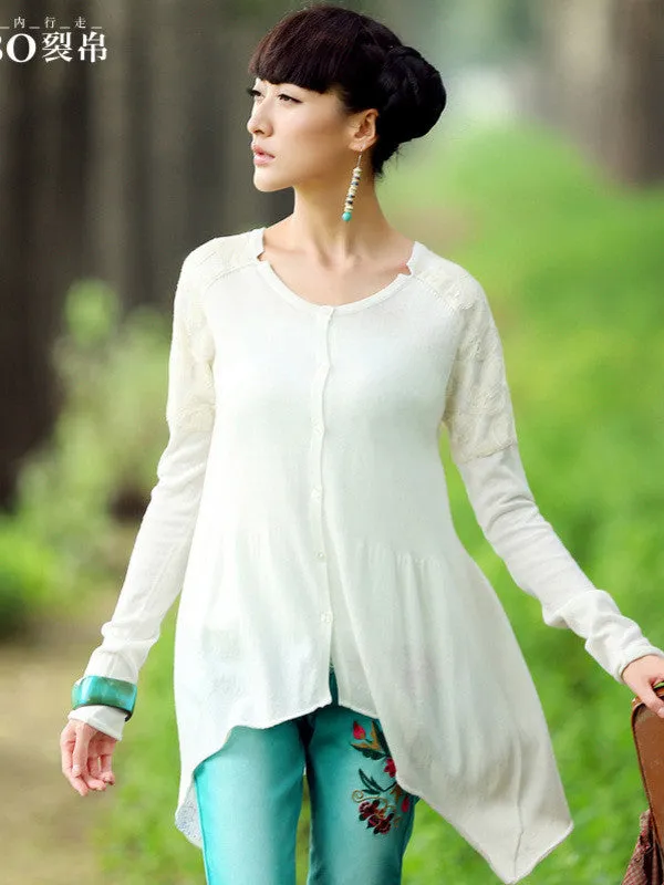 skinny love embroidered asymmetrical cardigan