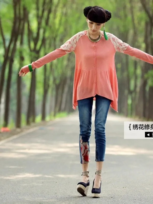 skinny love embroidered asymmetrical cardigan