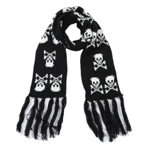 SKULL PRINTED JACQUARD TASSEL KNITTED SCARF